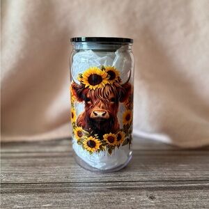 Sunflower Cow Art Glass Jar